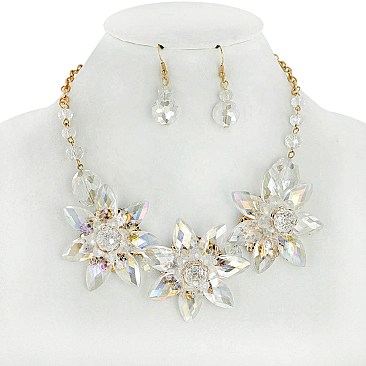 Large Flowers Rhinestone Necklace and Earrings Set