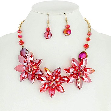 Large Flowers Rhinestone Necklace and Earrings Set