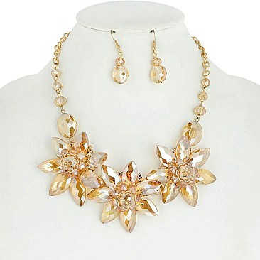 Large Flowers Rhinestone Necklace and Earrings Set
