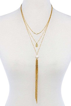 3-LAYER CHAIN TASSEL LONG NECKLACE SET
