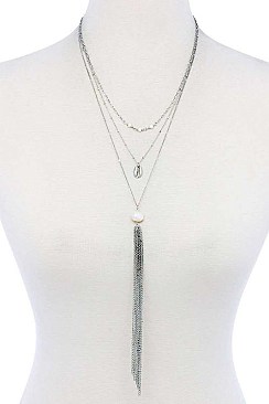 3-LAYER CHAIN TASSEL LONG NECKLACE SET
