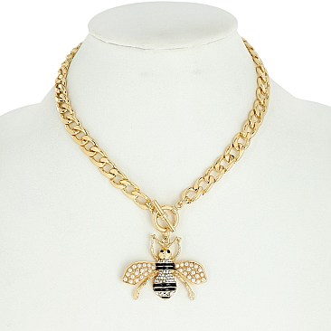 TRENDY FASHION BEE PENDANT & TOGGLE NECKLACE