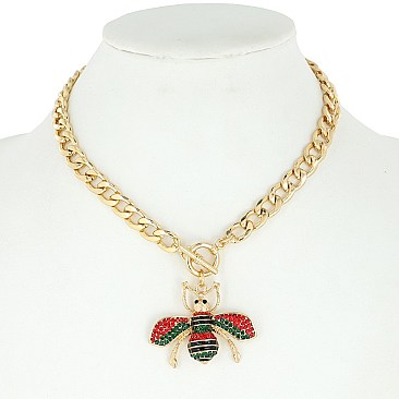 TRENDY FASHION BEE PENDANT & TOGGLE NECKLACE