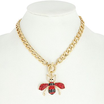 TRENDY FASHION BEE PENDANT & TOGGLE NECKLACE