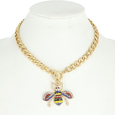 TRENDY FASHION BEE PENDANT & TOGGLE NECKLACE