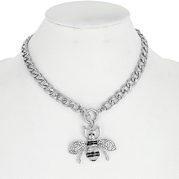 TRENDY FASHION BEE PENDANT & TOGGLE NECKLACE