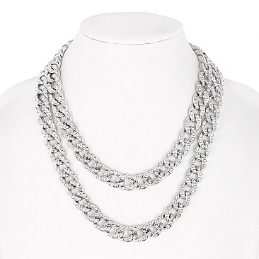 DOUBLE PAVE LINKED CUBAN CHAIN NECKLACE W STONES