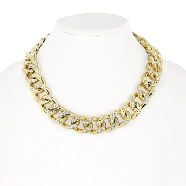 PAVE LINKED CUBAN CHAIN NECKLACE W STONES