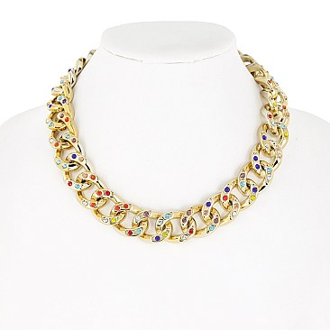 PAVE LINKED CUBAN CHAIN NECKLACE W STONES