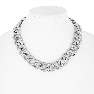 PAVE LINKED CUBAN CHAIN NECKLACE W STONES