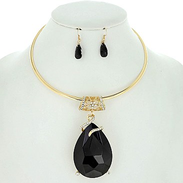 FASHIONABLE CHOKER SET LARGE TEARDROP PENDANT