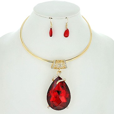 FASHIONABLE CHOKER SET LARGE TEARDROP PENDANT