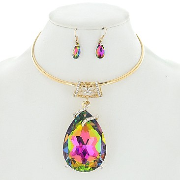 FASHIONABLE CHOKER SET LARGE TEARDROP PENDANT