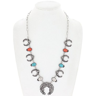 Western Semi Stone Aztec Charm Chain Link Necklace