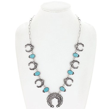 Western Semi Stone Aztec Charm Chain Link Necklace