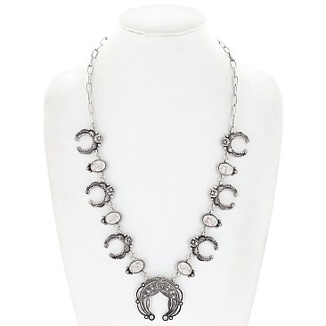 Western Semi Stone Aztec Charm Chain Link Necklace