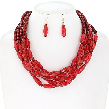 FIVE STRANDS ACRYLIC BEAD NECKLACE SET