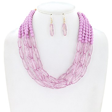 FIVE STRANDS ACRYLIC BEAD NECKLACE SET