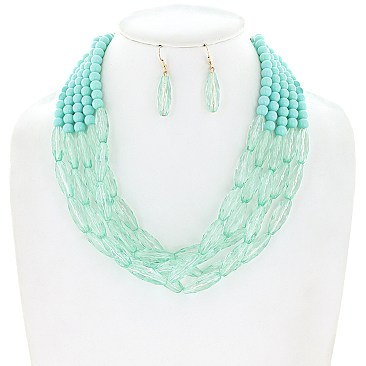 FIVE STRANDS ACRYLIC BEAD NECKLACE SET