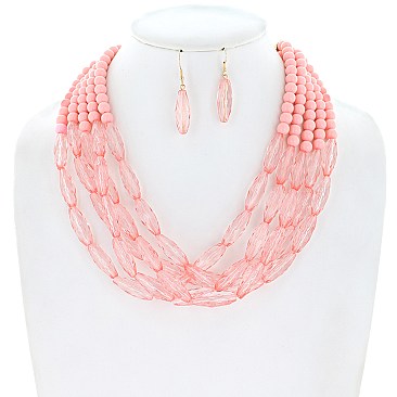 FIVE STRANDS ACRYLIC BEAD NECKLACE SET