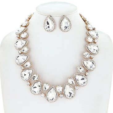 Dazzling Crystal Teardrop Cluster  Necklace Earring Set