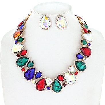 Dazzling Crystal Teardrop Cluster  Necklace Earring Set