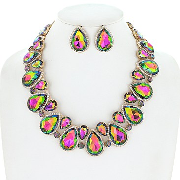 Dazzling Crystal Teardrop Cluster  Necklace Earring Set