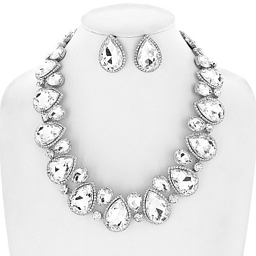 Dazzling Crystal Teardrop Cluster  Necklace Earring Set