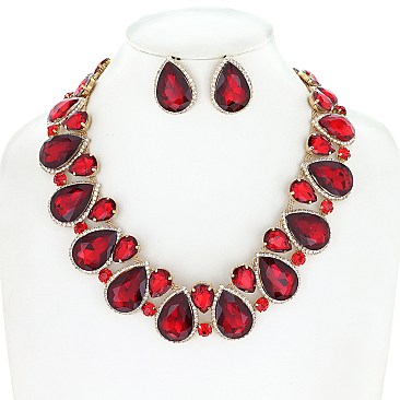 Dazzling Crystal Teardrop Cluster  Necklace Earring Set