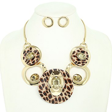 XLARGE Plate With Oval Stone Necklace & Earrings Set