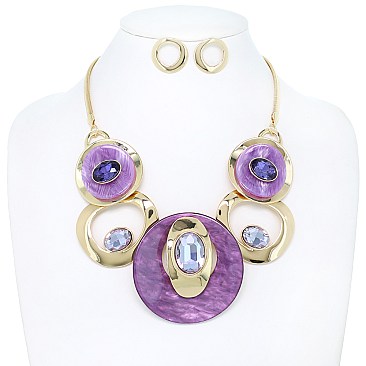 XLARGE Plate With Oval Stone Necklace & Earrings Set