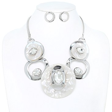 XLARGE Plate With Oval Stone Necklace & Earrings Set