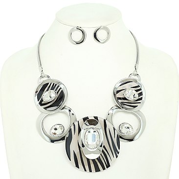 XLARGE Plate With Oval Stone Necklace & Earrings Set