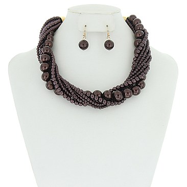 STYLISH MULTI STRAND TWISTED PEARL NECKLACE