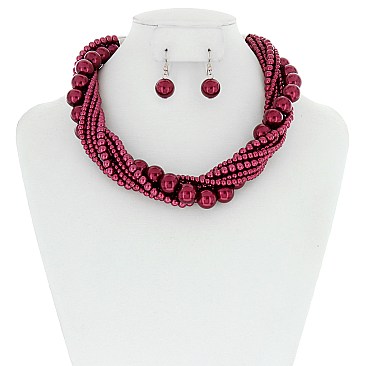 STYLISH MULTI STRAND TWISTED PEARL NECKLACE