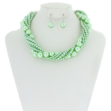 STYLISH MULTI STRAND TWISTED PEARL NECKLACE