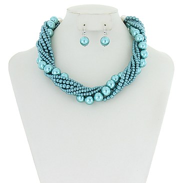 STYLISH MULTI STRAND TWISTED PEARL NECKLACE