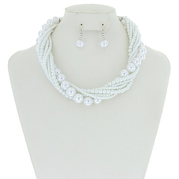 STYLISH MULTI STRAND TWISTED PEARL NECKLACE