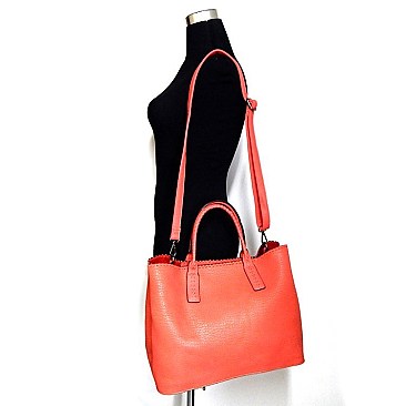 Compartment 2 Way Leather Like Fashion Tote