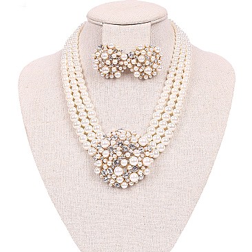 Brooch Multi Strand PEARL CLUSTER NK/ER SET