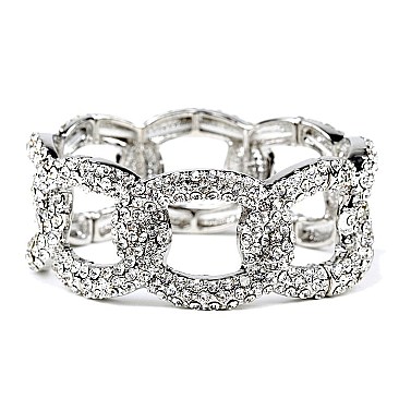 Metal Chain Rhinestone Embellished Linked Elastic Bracelet