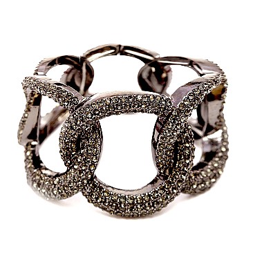 Elastic Rhinestone Embellished Thick Linked Metal Chain Bracelet