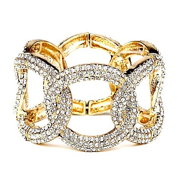 Elastic Rhinestone Embellished Thick Linked Metal Chain Bracelet