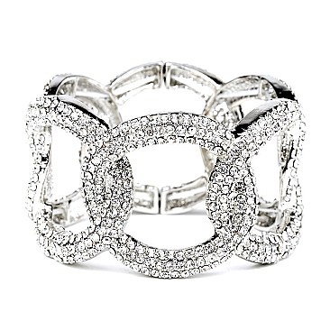 Elastic Rhinestone Embellished Thick Linked Metal Chain Bracelet