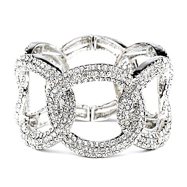 NB0326-LP Rhinestone Embellished Thick Linked Metal Chain Elastic Bracelet