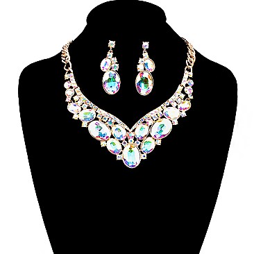 Dazzling Crystal Oval Cluster Necklace Earring Set