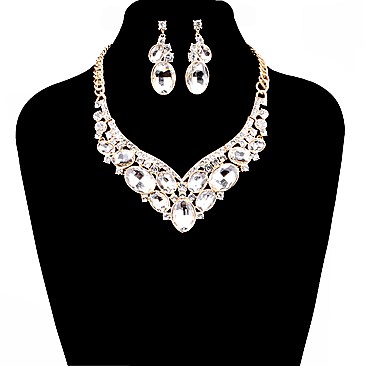 Dazzling Crystal Oval Cluster Necklace Earring Set