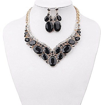 Dazzling Crystal Oval Cluster Necklace Earring Set