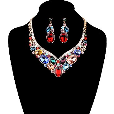 Dazzling Crystal Oval Cluster Necklace Earring Set