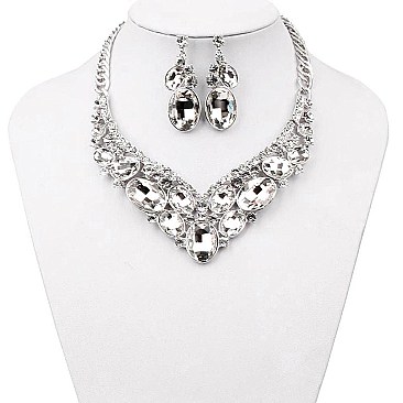 Dazzling Crystal Oval Cluster Necklace Earring Set